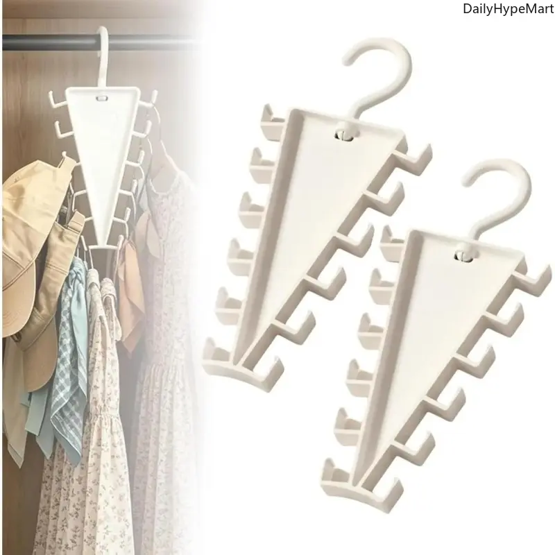 Sturdy V-Shaped Closet Organizer, Double-Sided Hanging Accessory Rack with 12 Hooks, 360 Rotatable Space Saver for Bedroom, Gift for Roommates, Laundry, Traditional, Compact