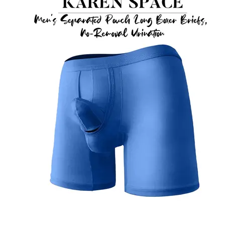 1Pc Men's Solid Plain Long Stretchy Boxer Briefs Underwear, Elephant‑trunk Separate Pouch Design, Cool Skin‑friendly, Elastic Breathable, Fitted, Athletic, Sporty, For Sports & Daily Wear