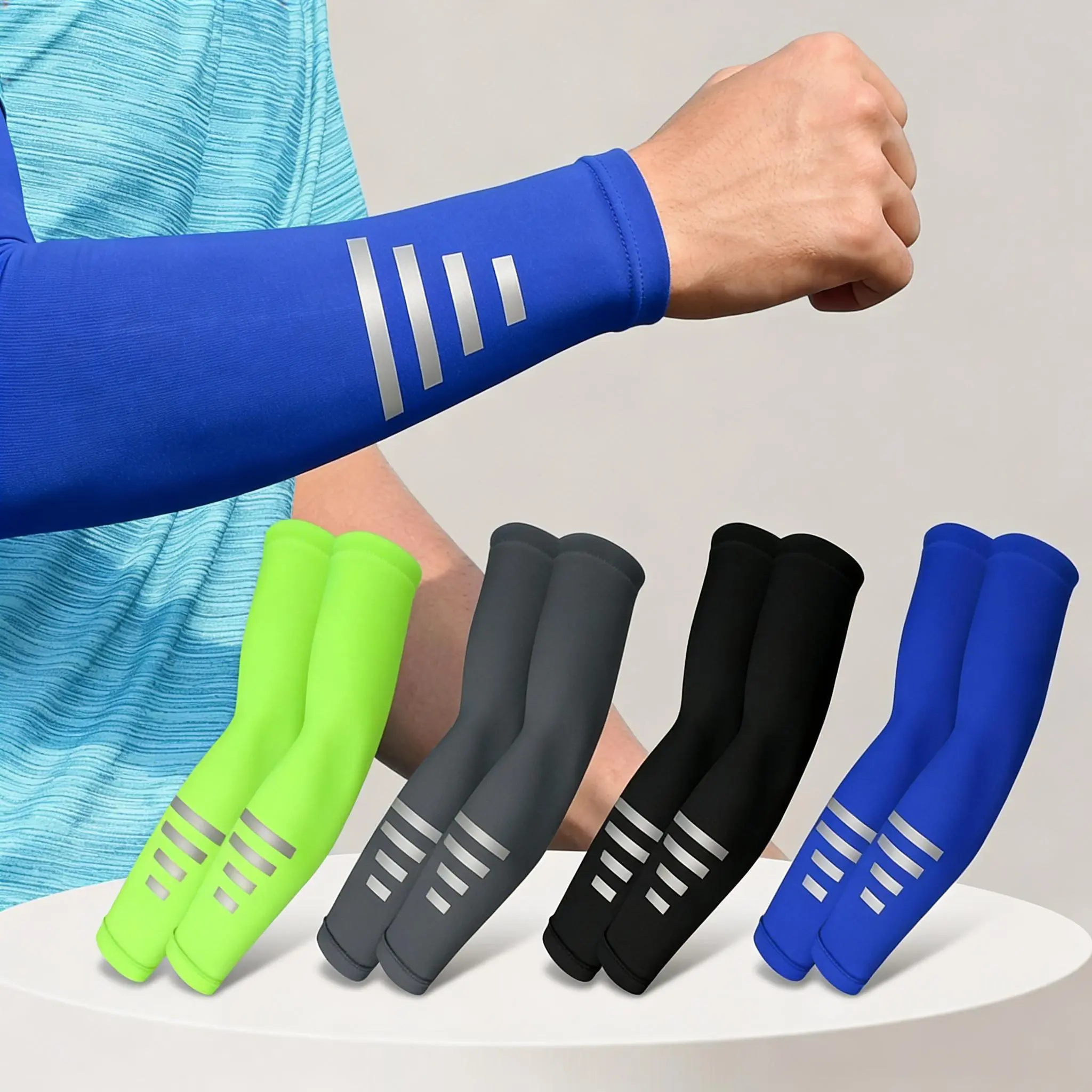 4-Pair UV Sun Protection Cooling Upper Arm Sleeves - Breathable, Anti-Slip, Compression, Easy to Wear Covers for Cyclists, Running, Outdoor Sports, Upper Arm Sleeve, Compression Covers