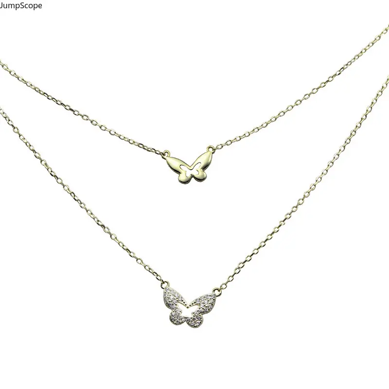 Dual Layer Stackable Butterfly Pendant Necklace, Minimal Luxury Pavé Crystal Gentle Aesthetic Women Collarbone Jewelry