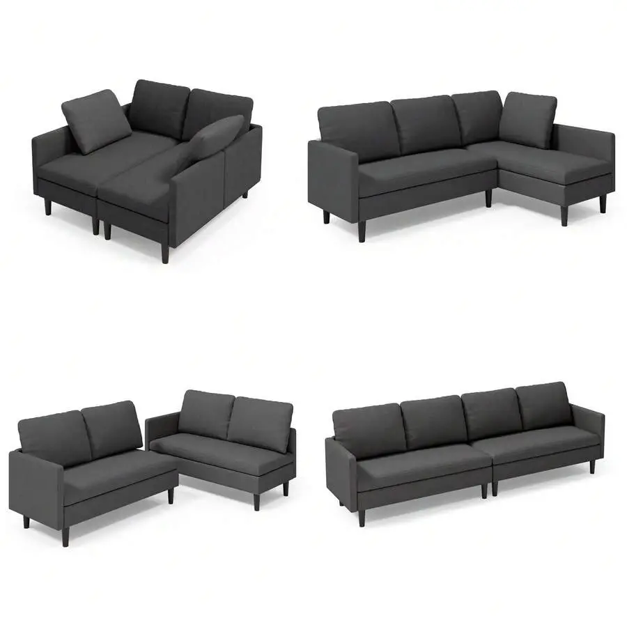 4-Seat Sectional Couch, Convertible Sofa Bed, 79.1'' L-Shape Sofa Bed, With Comfortable, Deeper Seat, Comfy Seat Cushion, Living Room, Apartments, Office, Dark Grey