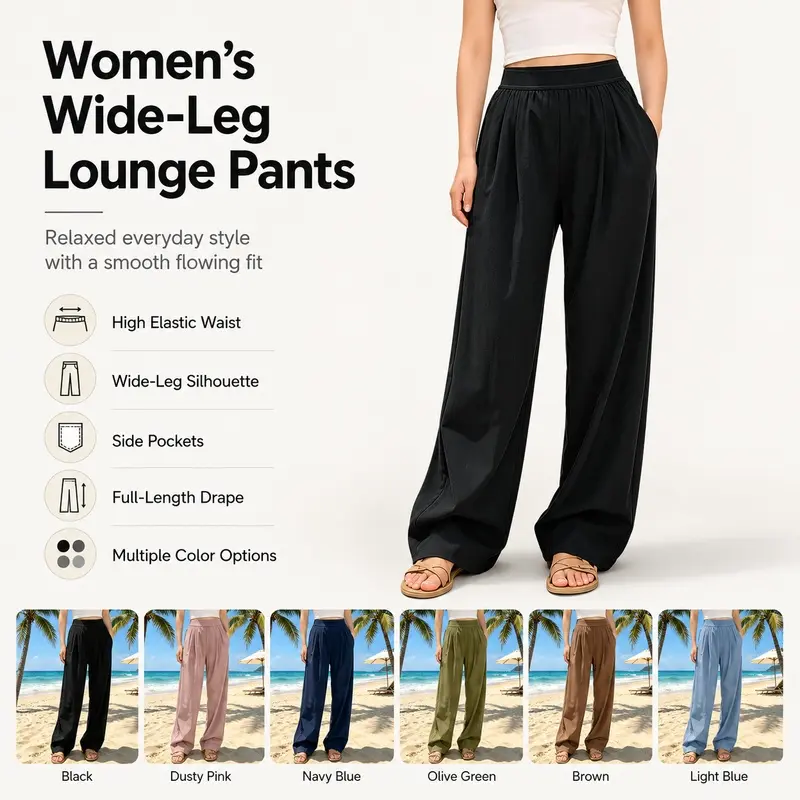 Women's Elastic High-Waisted Wide-Leg Pants 2025 New Casual Sports Trousers High-Quality Fabric