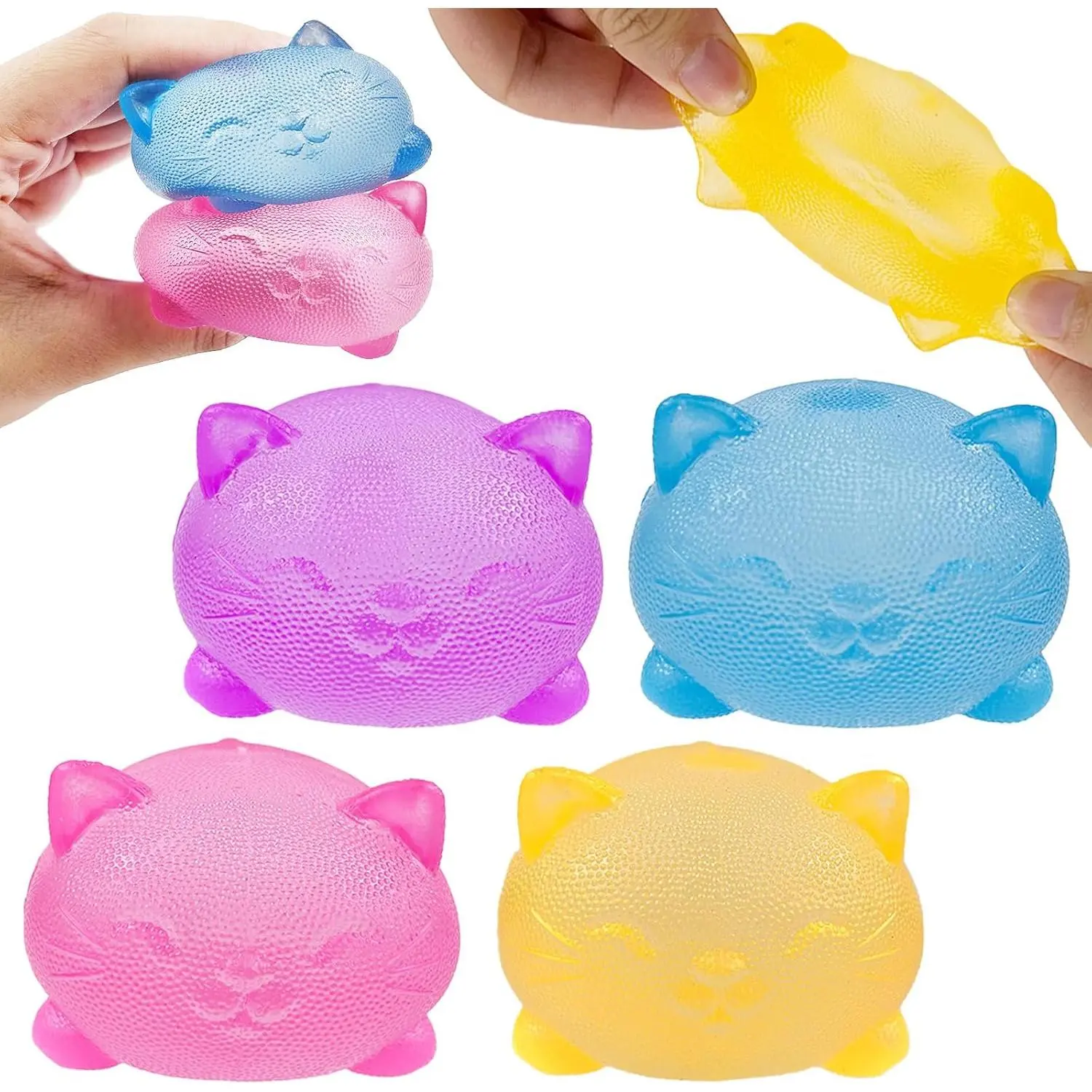4 Pack Gummy Kitty & Sugar Ball Designs, Anxiety Relief & Focus Toy, Maltose Filled Squeeze Cat Toys  Sensory Play, Sensory Fidget Toys  Adults, Kids, Slow Rising Squishy Stress Ball