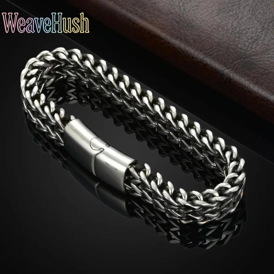 New Design Stainless Steel Braided Double Row Bracelet, Fish Scale & Keel Style Alloy Wristband with Magnetic Buckle, Fashionable Men Women Punk Style Jewelry, Durable Waterproof Daily Wear Bracelet for Street Style, Parties, Gifts & Everyday Fashion Stat