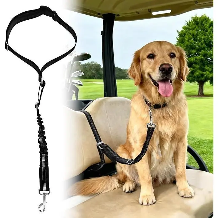 Adjustable Dog Seat Belt for Car - Universal Pet Safety Leash in Blue and Black - Elastic Nylon Vehicle Lead for Small Medium and Large Dogs