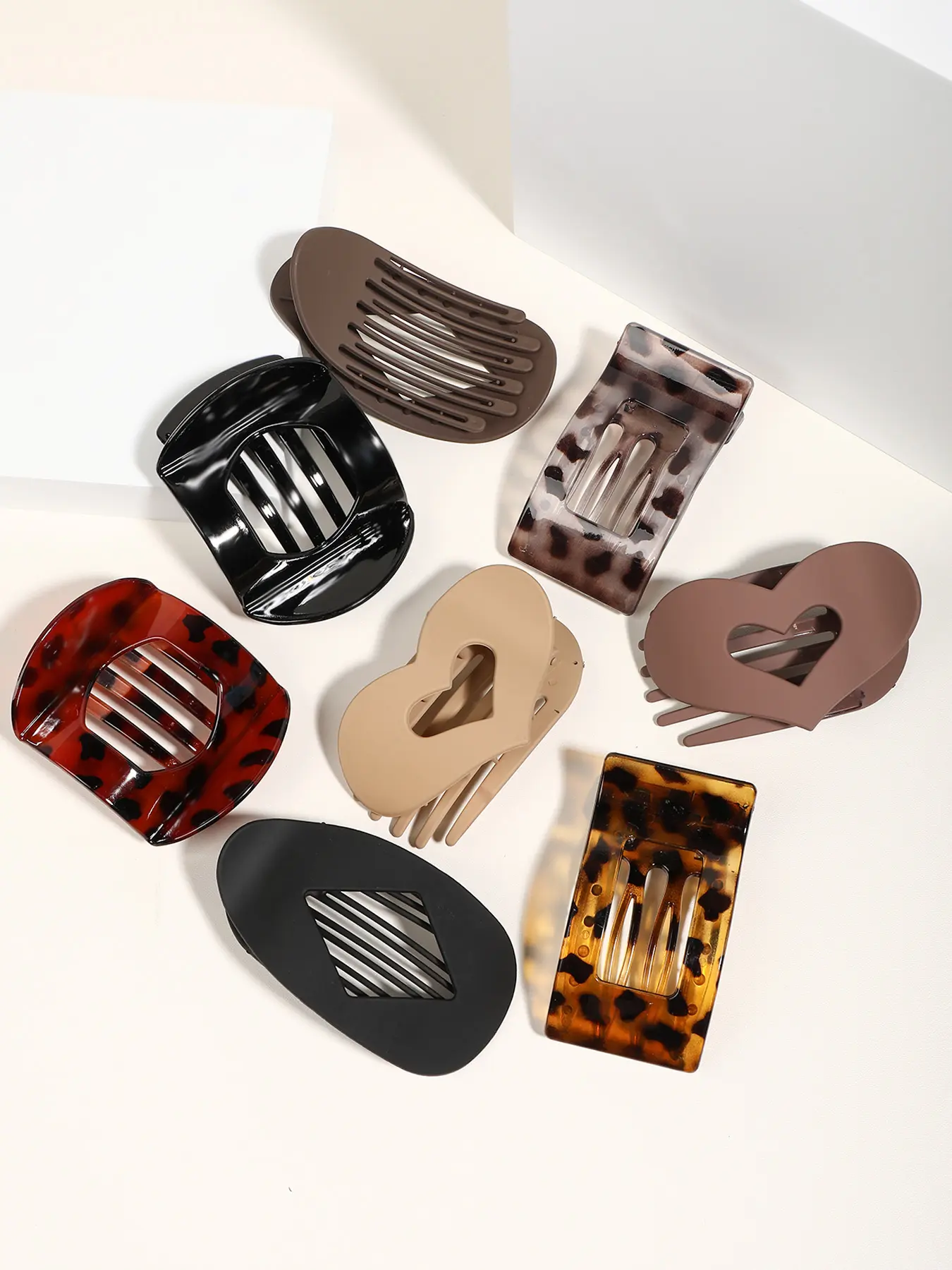 8pcs large flat round hair clip, hollow square, Flat claw clips, oval claw clip, duck bill hair clip, suitable for thick and thin hair, hollow back head plate hair clip