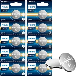 Philips CR2430 3v Lithium Coin Battery 10 Pack, CR2430 Battery| 10 Year Shelf Life| Leak-Proof| Mercury-Free| Ideal for Sensors, Smart Remotes, Car Key Fobs, Watches, Security Systems.