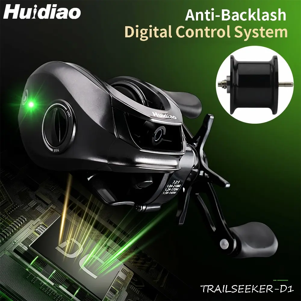 HUIDIAO TRAILSEEKER 155g Ultralight DC Baitcasting Reel 7.2:1 Digital Control BFS Baitcaster Zero Backlash Light Lure Casting for Bass Trout Crappie Bluegill Creek Fishing Outdoor Fishing Equipment Fishing Tackle