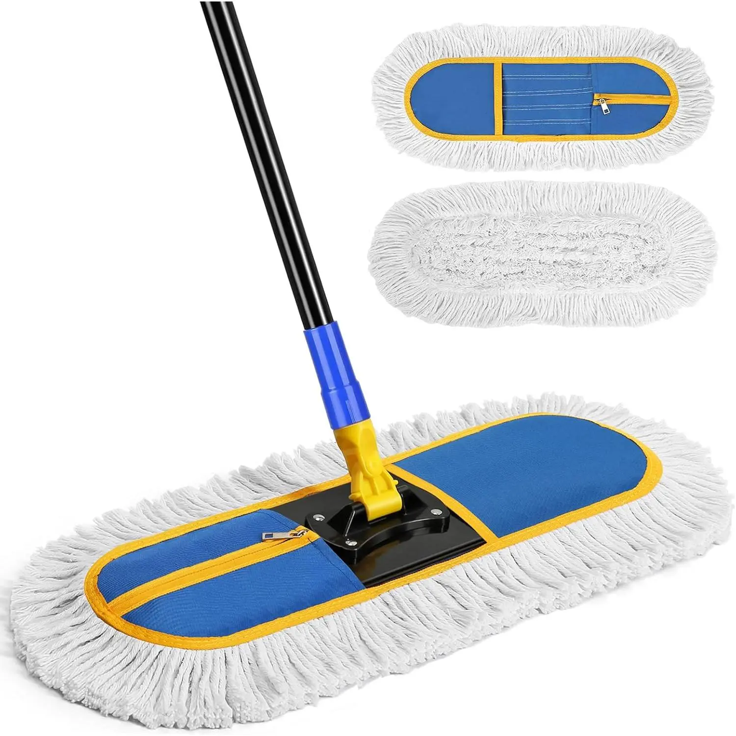 Dust Mop for Hardwood Floor Cleaning, Wet Dry Floor Duster with Washable Cotton Mop Pads, Dust Mop Broom for Wood, Tile, Vinyl, Laminate, Marble Cleaning, Blue