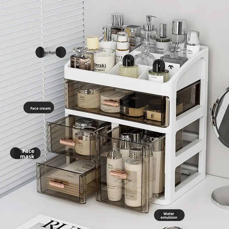 Elegant Four-Layer Cosmetic Storage Box, Low Allergy Dust-Proof Design, Large Capacity Display Rack, No Assembly Required