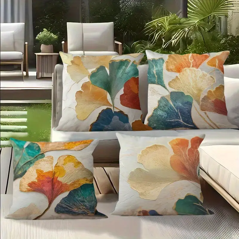 4-Pack Abstract Art Colorful Ginkgo Leaf Pillow Covers, Pillow Covers Cushion Covers Decorative Pillow Covers, Coreless, Room Decoration, Living Room Sofa High-End Decorative Cushion Covers, Zipper Closure, Suitable Home and Be