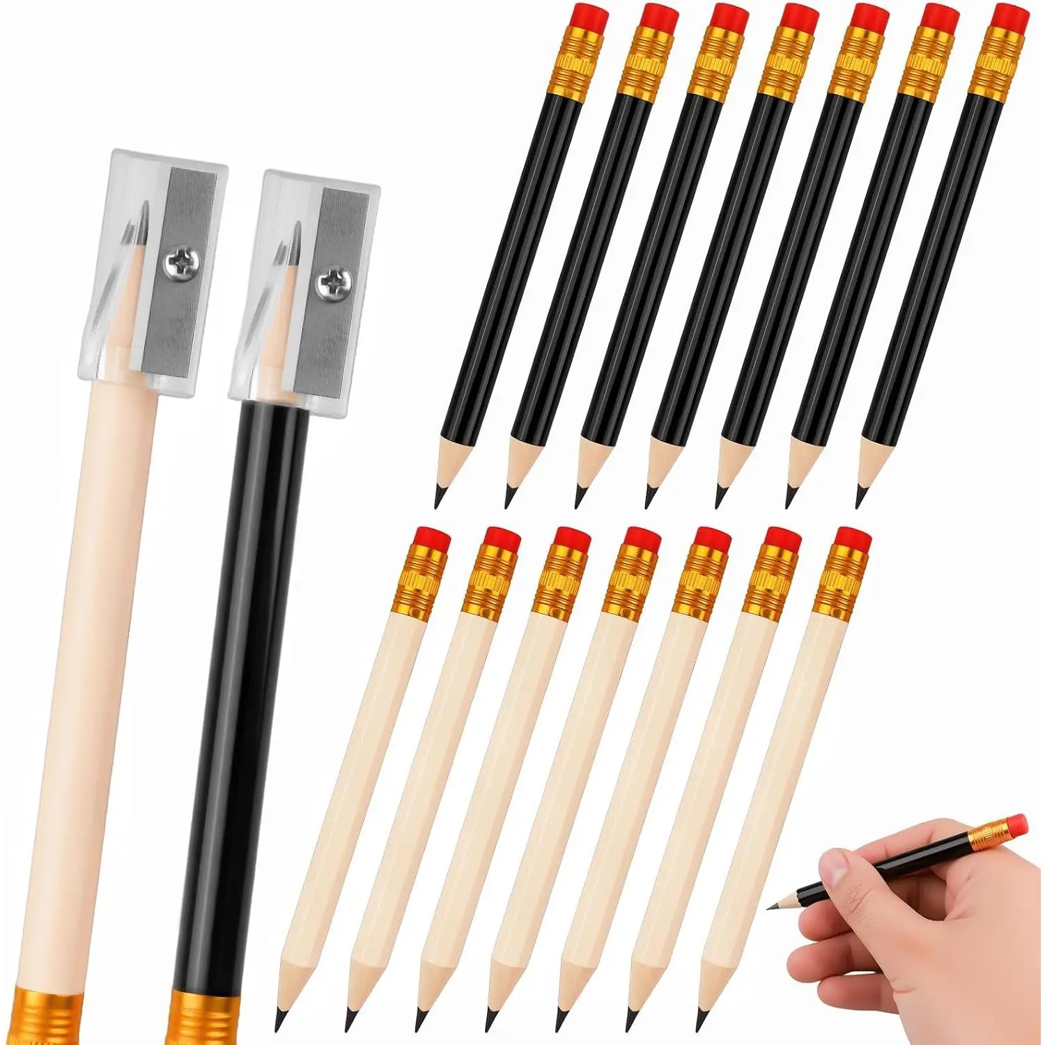 16 count Golf Pencils Bulk - 14 Pre-Sharpened Mini Pencils (7 Black + 7  ) with 2  Sharpeners |  Shower Bridal Shower Pencil & Mall Half Pencil