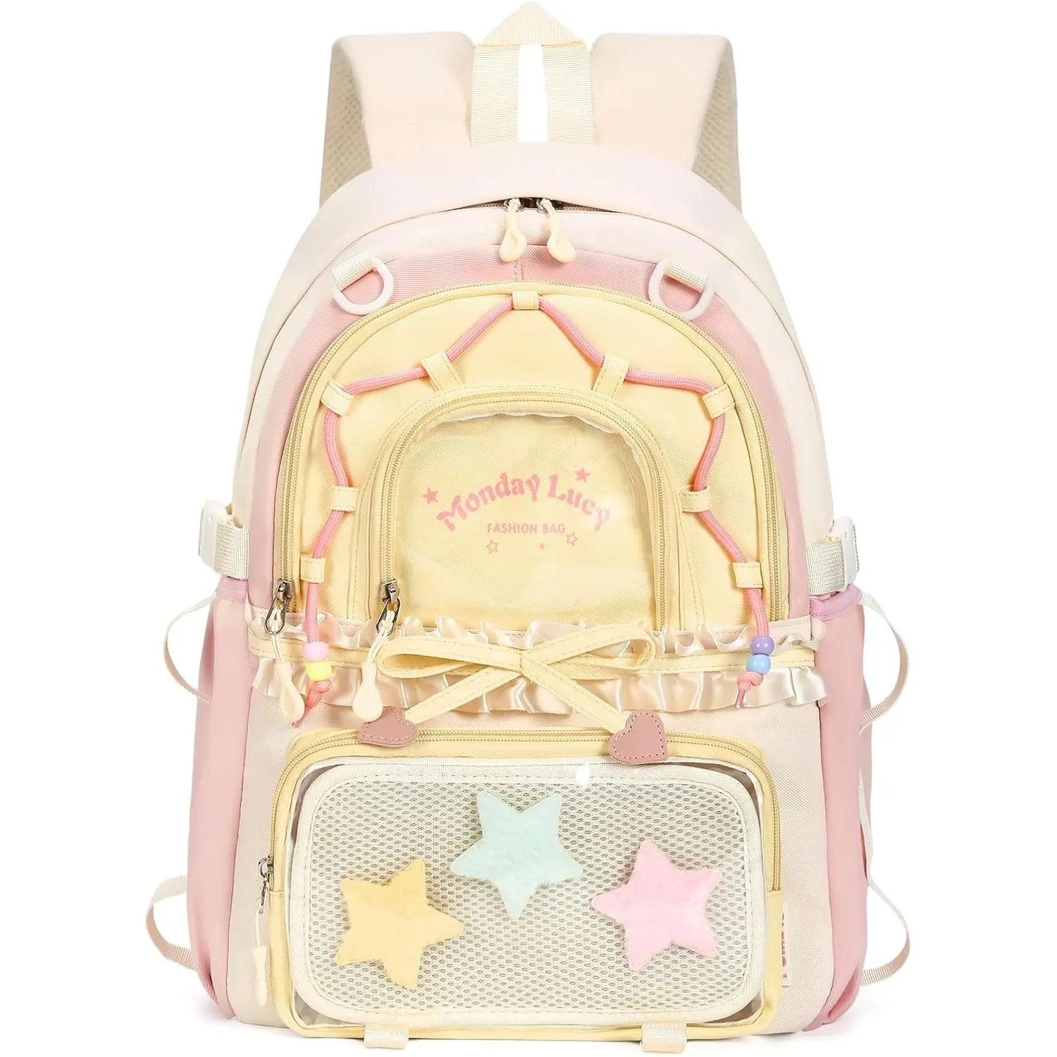 Cute Kawaii Backpack for Girls, Aesthetic Nylon School Bag with Cute Charms, Lightweight Laptop Backpack for Teens, Casual Travel Daypack, Trendy Student Bag for School & Everyday Carry