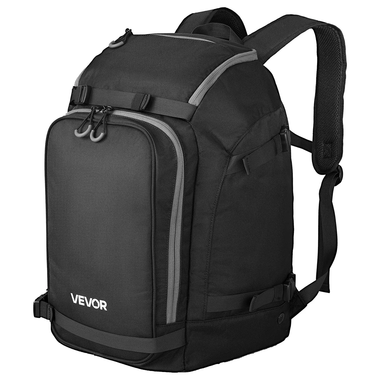 VEVOR 55L Ski Boot Travel Backpack, 1680D Oxford Fabric, Waterproof Base, Durable Bottom Panel Bag for Men - Stores Skis, Snowboard, Helmet, Goggles, Gloves, Accessories (Black)