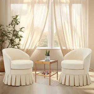 Mid-Century Modern Swivel Dining Armchair – Upholstered Linen, Unicolor-colored Wood Frame – Ergonomic Barrel Back, Padded Seat – Ideal for Dining Room, Bedroom, Lounge, Small Spaces – Creamy White shade/Grey