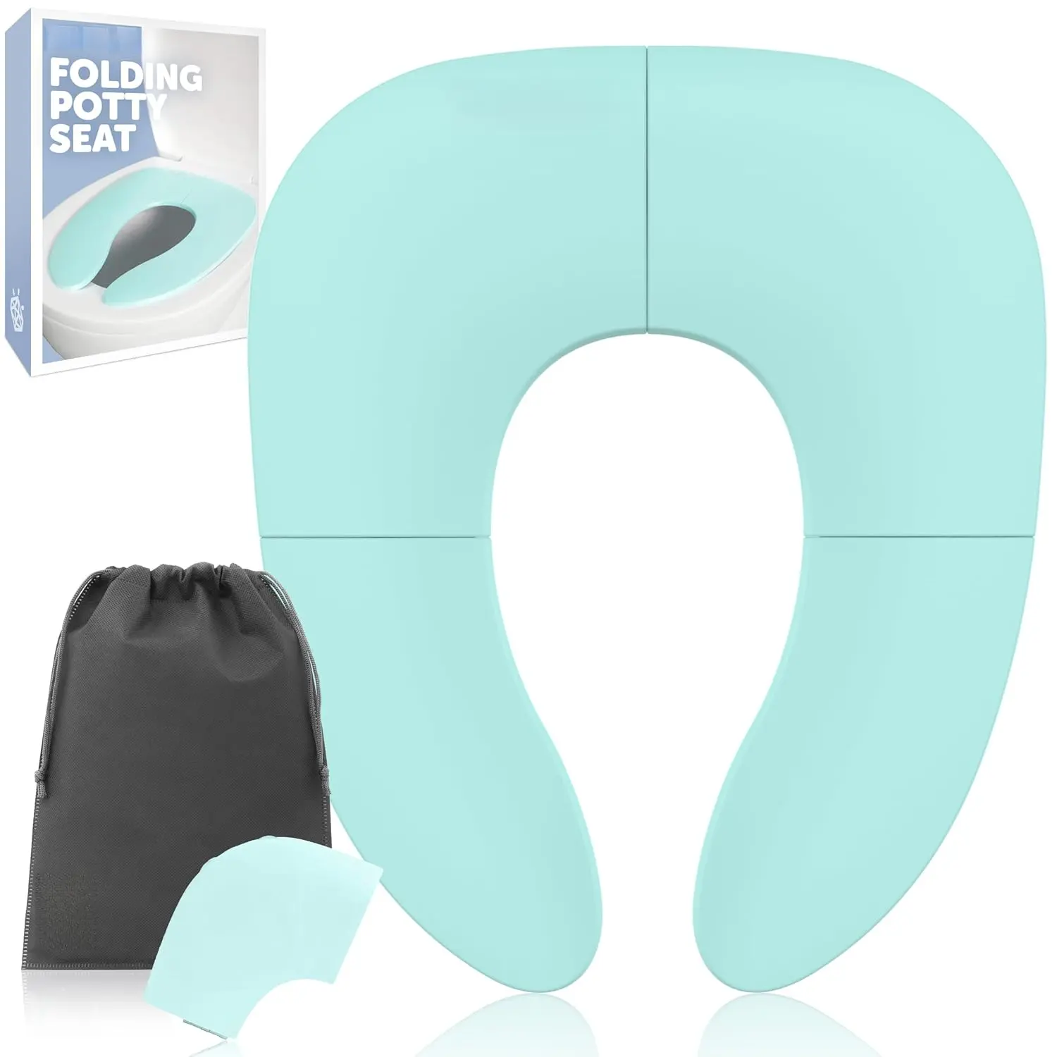 Folding Travel Potty Training Seat  Toddlers, s Round & Oval Toilets, Non-Slip Suction Cups, Includes Free Travel Bag (Aqua)
