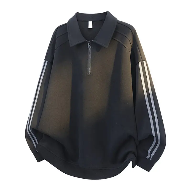 Men’s Long‑Sleeve Polo Sweatshirt, half‑zip lapel collar, seam detail on sleeves. Perfect for autumn daily outfits, casual get‑togethers and clean minimalist street style. # sohochic