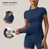 2 piece set, Athletic clothes set, Sporty Style Clothes, women's Sportswear Yoga Suit Set solid color quick drying short sleeved top with pockets on both sides shorts with tight fit suitable for yoga gym training running cycling all season shorts