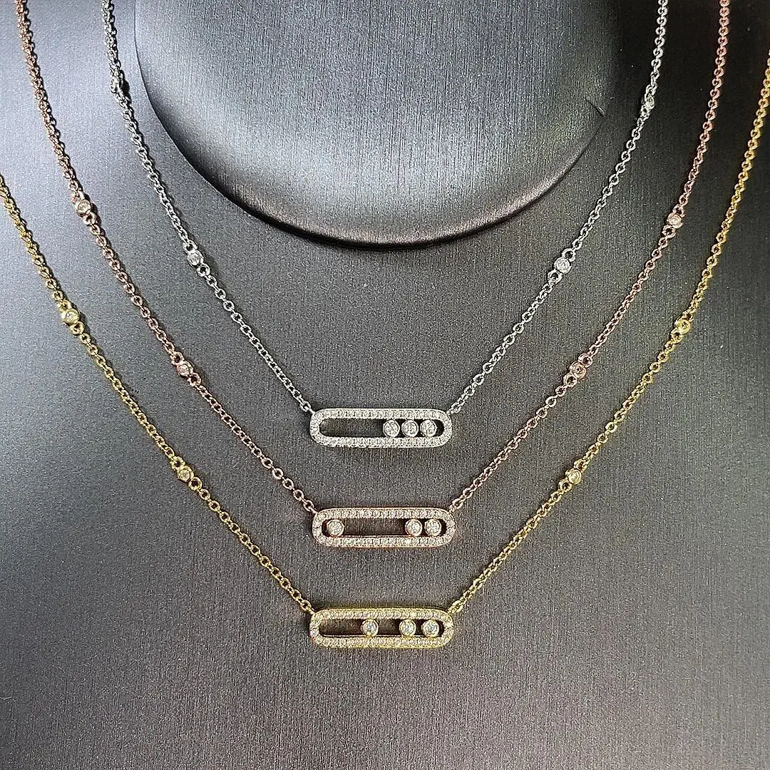 Women's Sterling Silver 3-Diamond Moving Pendant Necklace, Personalized Jewelry with Diamond Accents, Valentine Gift, Avoid Moisture