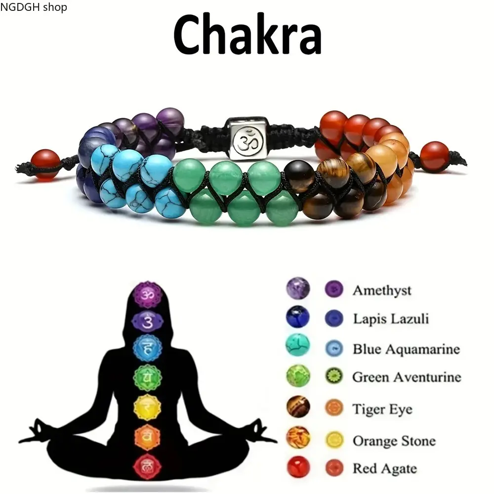 Adults' Adjustable 7-Stone Round Crystal Chakra Bracelet - Natural Balance Beaded Wristband, Fashion Accessory for Female, Male (Sports & Outdoor Companion), Adjustable Chakra, Natural Crystal Balance, Unisex