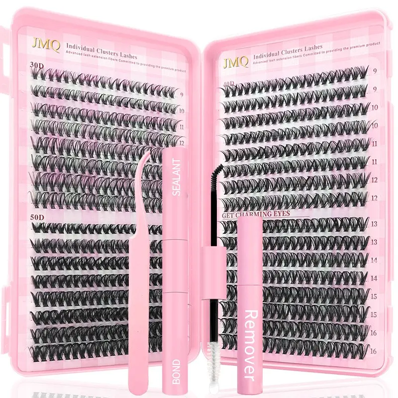 DIY Natural False Eyelashes, Soft D Curl Lash Extensions 9-16mm, Waterproof Glue & Sealant, Dense Fake Lashes, Hypoallergenic, Volume Eyelash Clusters