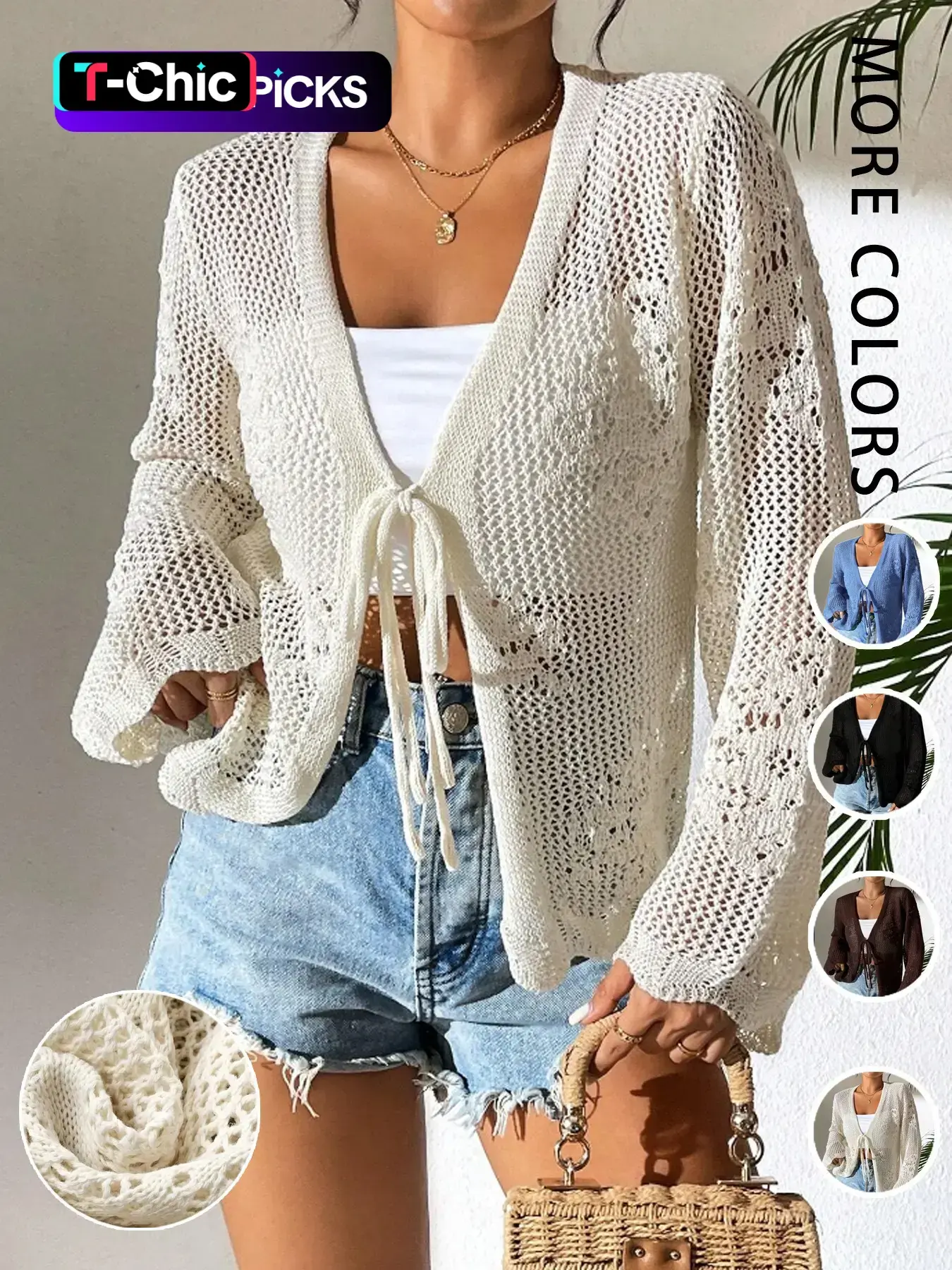 Women's Fitted Plain Sheer Tie Front Knitting Cardigan, Casual Elegance Long Sleeve Cardigan for Daily Wear, Ladies Knitwear Fashion Knit Clothing for All Seasons, Womenswear