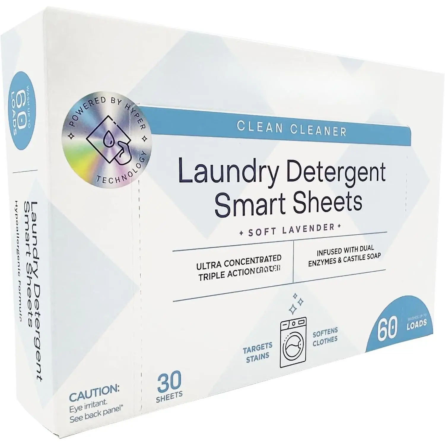 Household Castile Laundry Sheets, Lavender Scent Liquidless Soap - 60 Sheets for 120 Loads, Machine/Hand Wash Compatible with Stain Removal, Castile Soap
