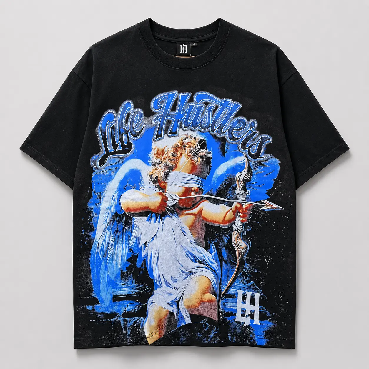 Men's Streetwear Graphic T Shirts, Oversized Angel Arrow Print Top in Soft Cotton Fabric, Casual Breathable Short Sleeve Round Neck for Summer, Tops, Relaxed Fit