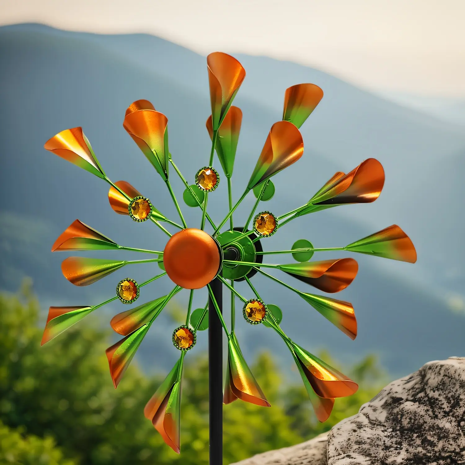 Vibrant Morning Glory Metal Windmill with Stake, Easy Setup, Outdoor Lawn Garden Decor, No Power Needed, Ideal Party Gift, Holiday Gifts, Yard Wind Spinner