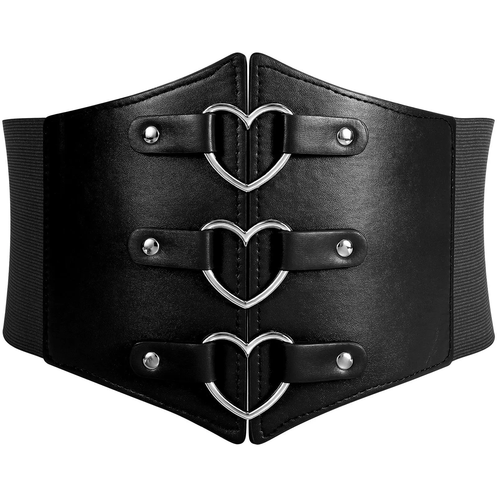 JASGOOD Women Corset Belt Metal O Ring Heart Ring Wide Elastic Waspie Waist Belt for Daily Cosplay Halloween Costumes