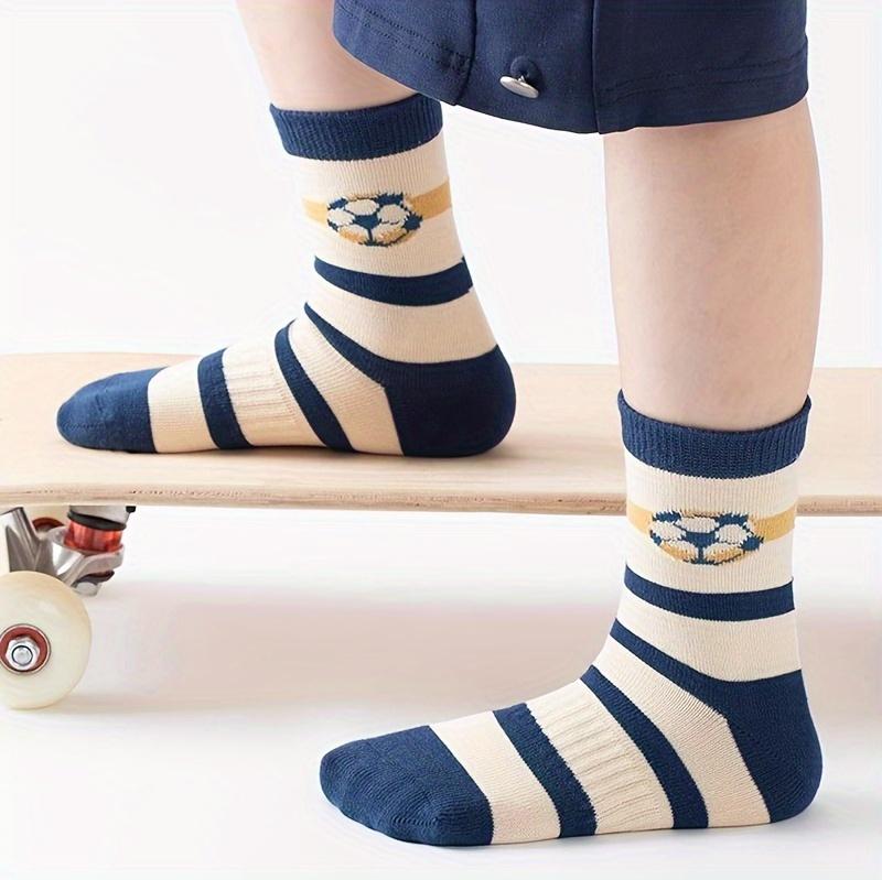 5-pair pack of striped football socks for children, boys' trendy and versatile mid-calf socks suitable for all seasons