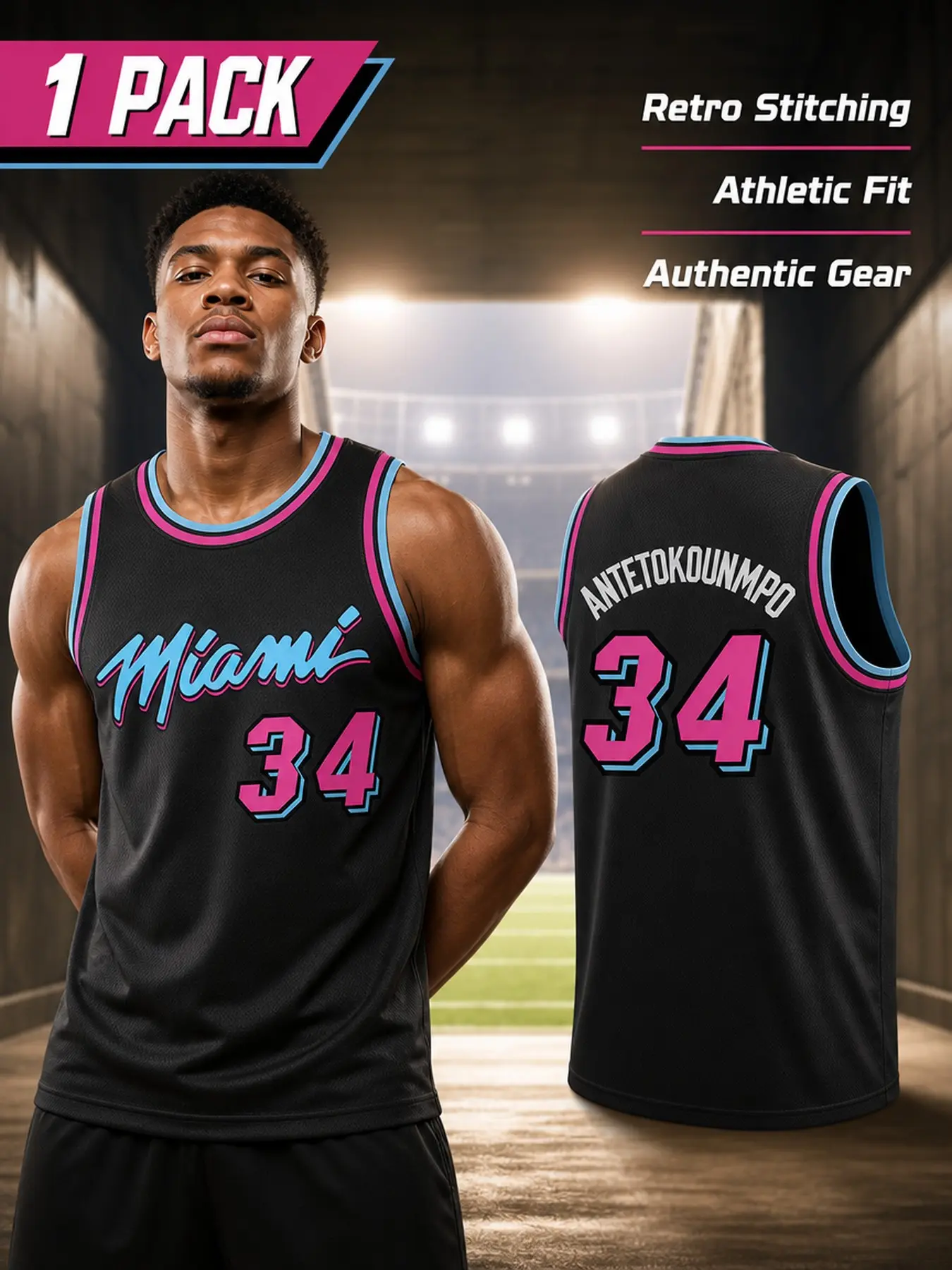 Men's Miami City Style Basketball Jersey Number 34, Breathable Sleeveless Athletic Tank Top, Jersey Tops, Classic Basketball Uniform for Fans Training Streetwear