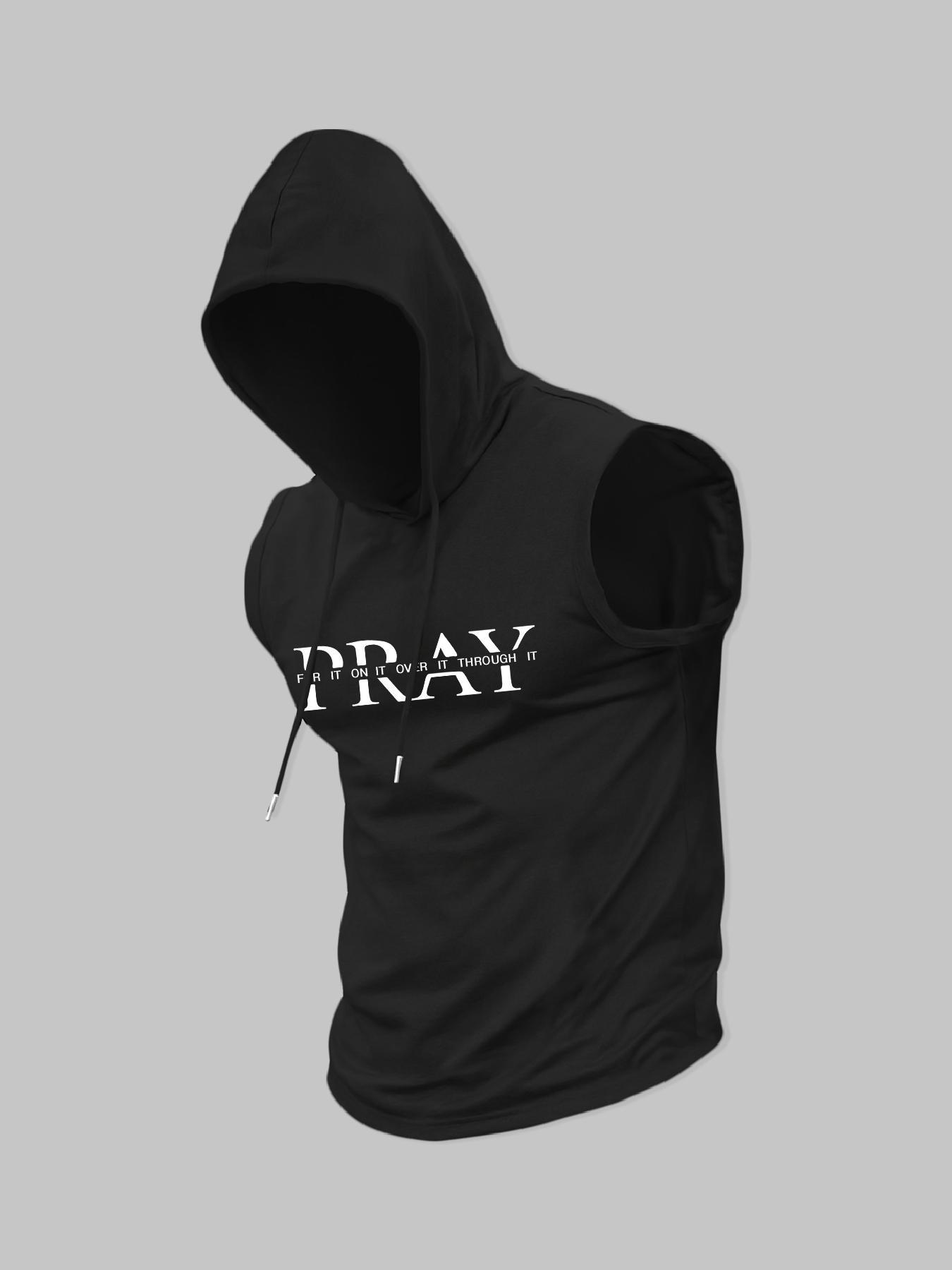 Men's Regular Fit Letter Print Hooded Tank Top, Casual Sleeveless Top for Summer, Fashion Men's Clothes for Daily Wear, Breathable Sleeveless Vest, Sleeveless Printed, Socks