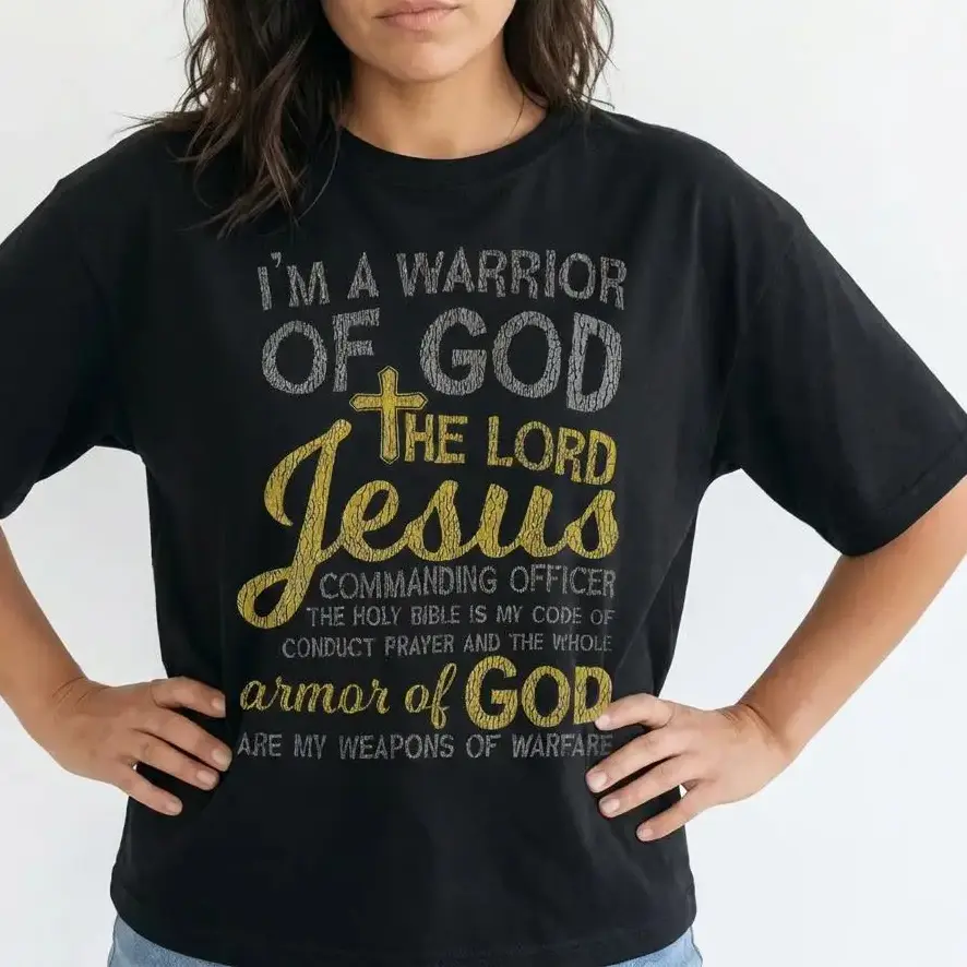 Warrior of God Christian Shirt Women Armor of God Faith Graphic Tee Plus Size Top