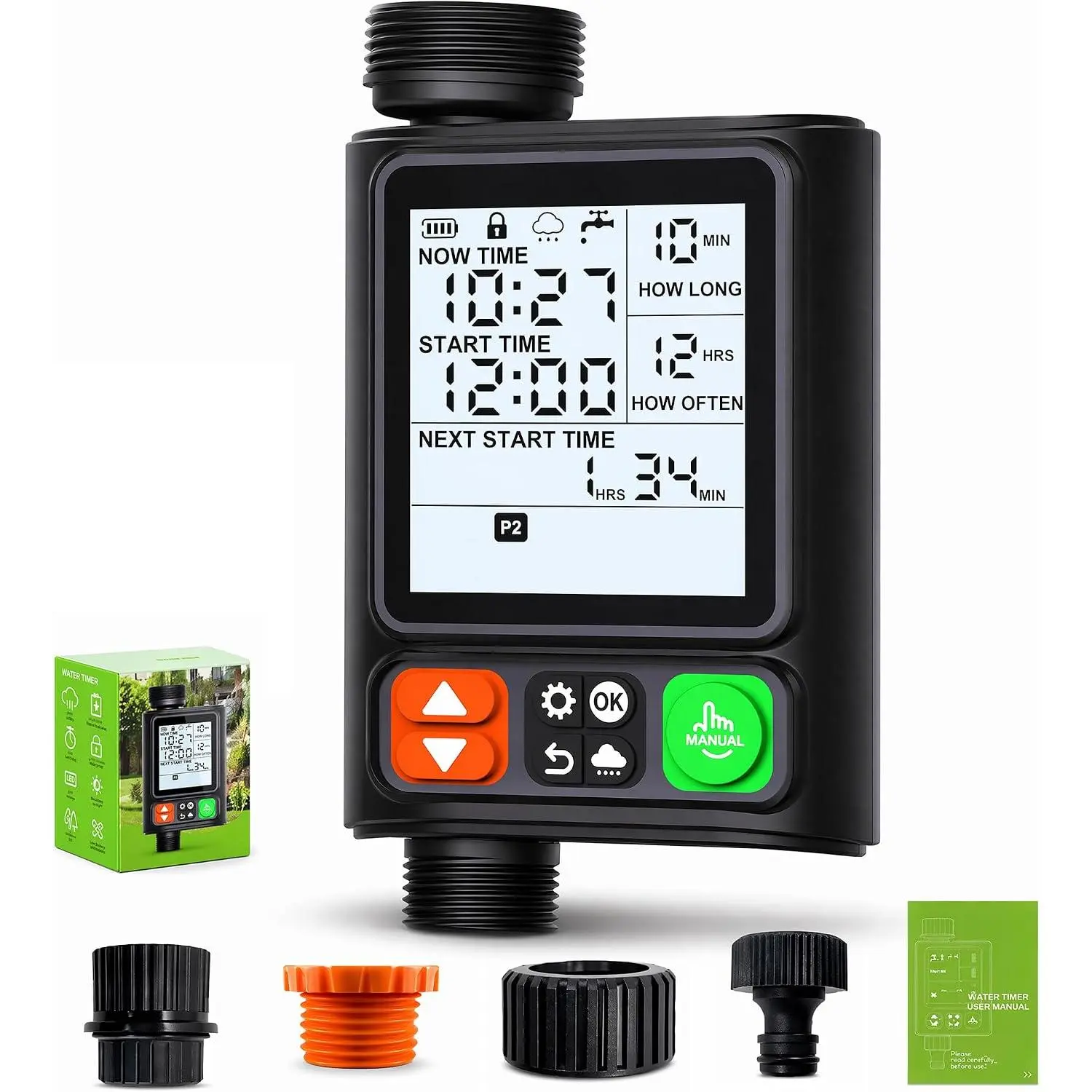 Sprinkler Timer for Garden Hose,3.3" LCD Display,10  Watering Programs,Automatic Rain Delay,Outdoor Faucet Water Timer with Manual Mode,IP54  for Lawn Yard Irrigation