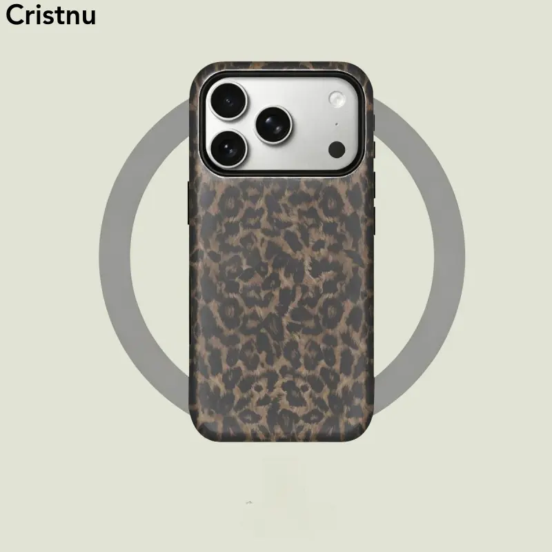 Retro-style leopard print in brown and black, this durable 2-in-1 case is compatible and works with iPhone17/16/15/14/13/12/11 Pro Max/Plus/Pro. A simple and stylish Phone case, the perfect birthday gift. for iPhone17 Pro Case