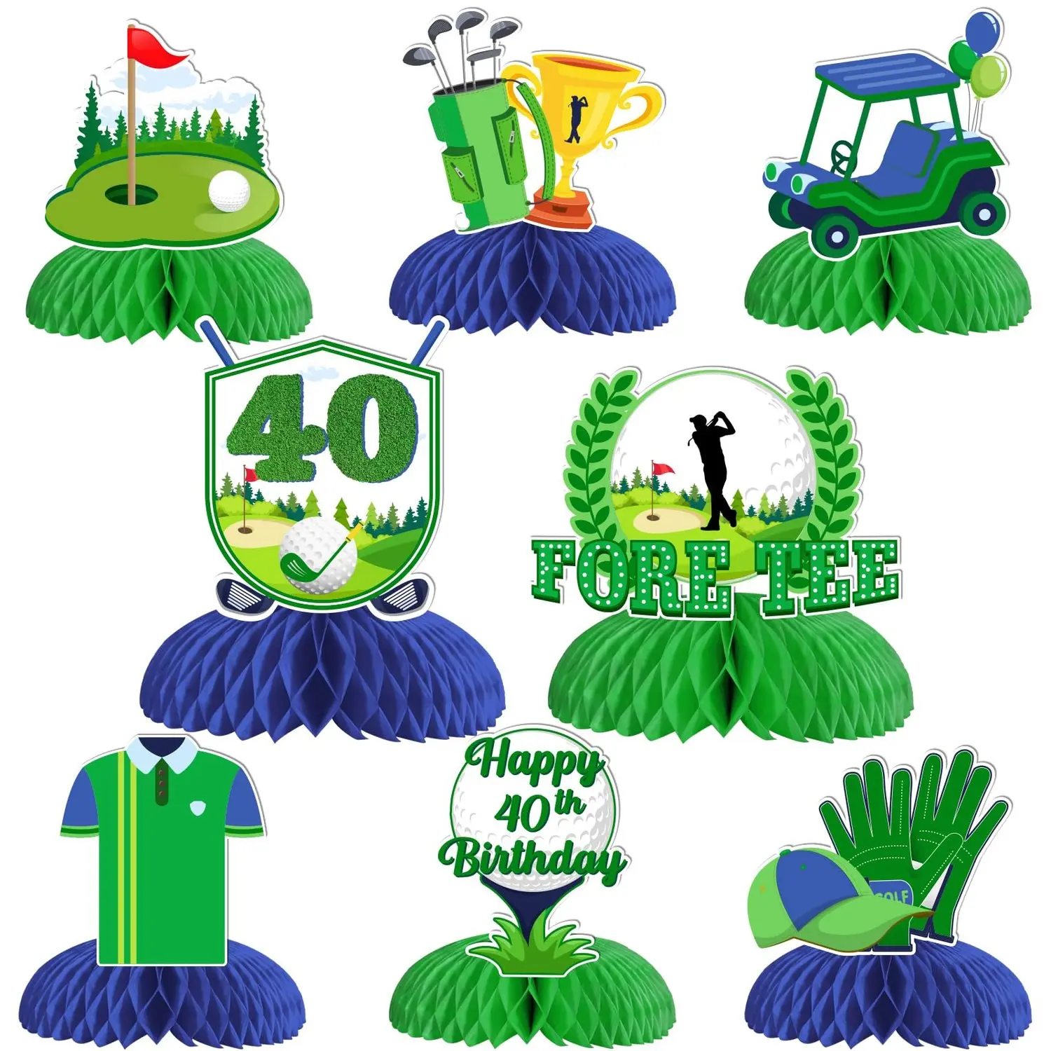 1Set Golf 40th Birthday Decorations for Him 8Pcs Foretee Golf Birthday Decorations Golf 40th Honeycomb Centerpieces Happy 40th Birthday Table Decoration for Men Golf Sports Theme Birthday Party