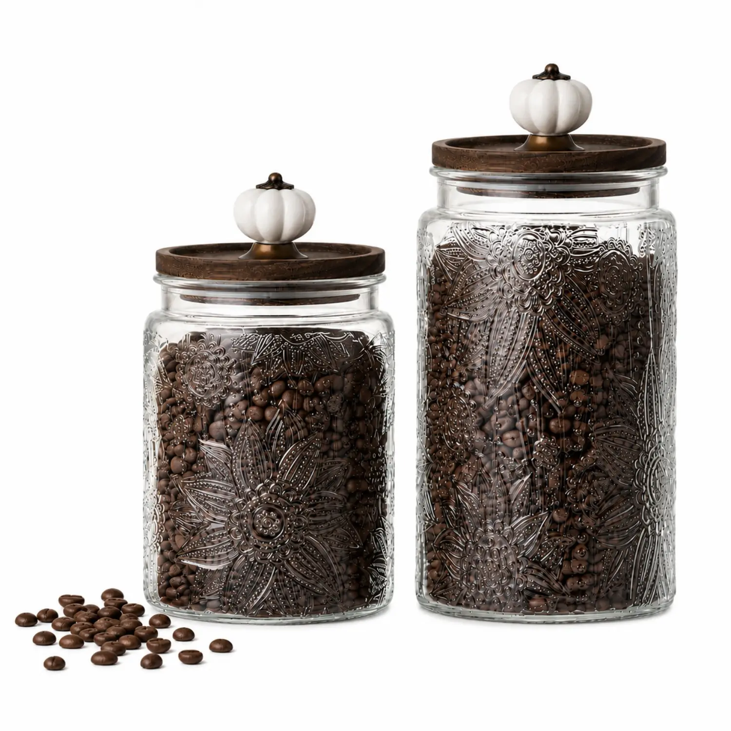 Arthink Vintage Glass Jar with Lid, Airtight Food Storage Container, Embossed Kitchen Canister with Pumpkin Knob Lid for Sugar, Coffee, Tea, Candy, Cookies, Pasta, Cereal, Decorative Pantry Jar homeessentials
