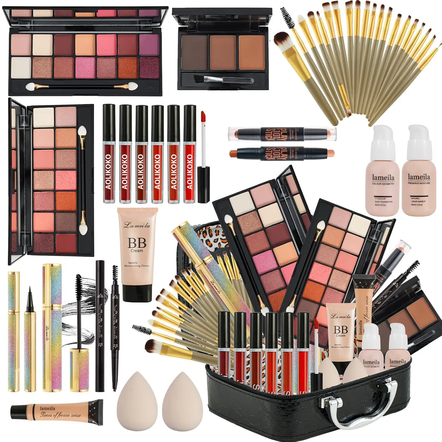 Women Full All-in-One Makeup Starter Set, Complete Daily Beauty Kit with Eyeshadow Palette, Foundation, Lip Gloss, Eye Makeup & Makeup Brushes, Perfect Cosmetic Gift for Birthday, Christmas & Holiday Daily Use