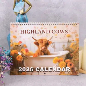 Upgrade Thick Paper 2026 Humorous Calendar, High-Quality Print, Highland Cow Design, Perfect for Home and Office Decor, Latest Calendar Gift