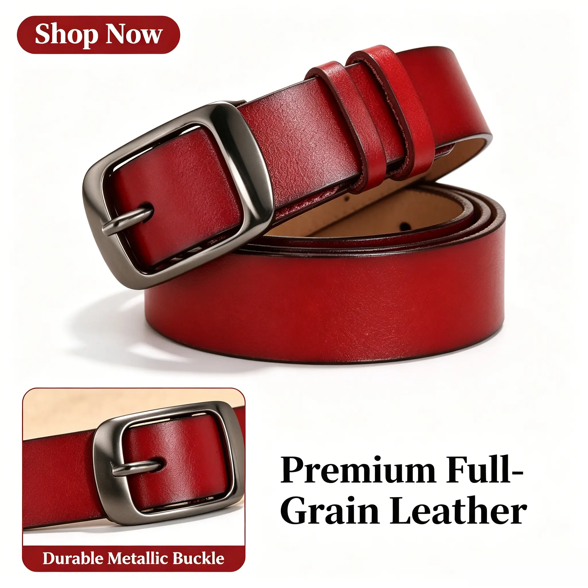 Women’s High Quality Buckle Cowhide Leather Adjustable Belt, Classic Metal Buckle Closure, Stylish Versatile Belt for Daily Wear, Leather Adjustable Belts outdoorfun