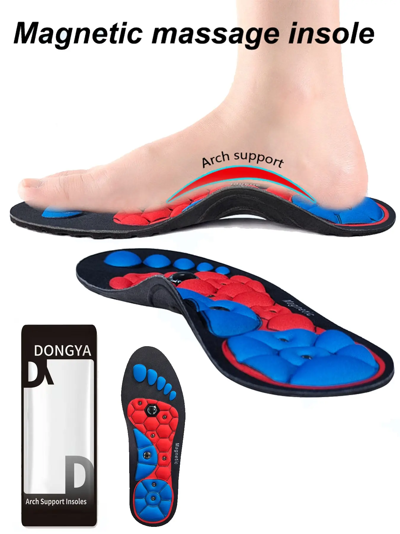 Magnetic Massage Insoles, Eva Comfortable Arch Support, Improve Work Comfort, Promote Foot Acupoint Circulation, All Seasons