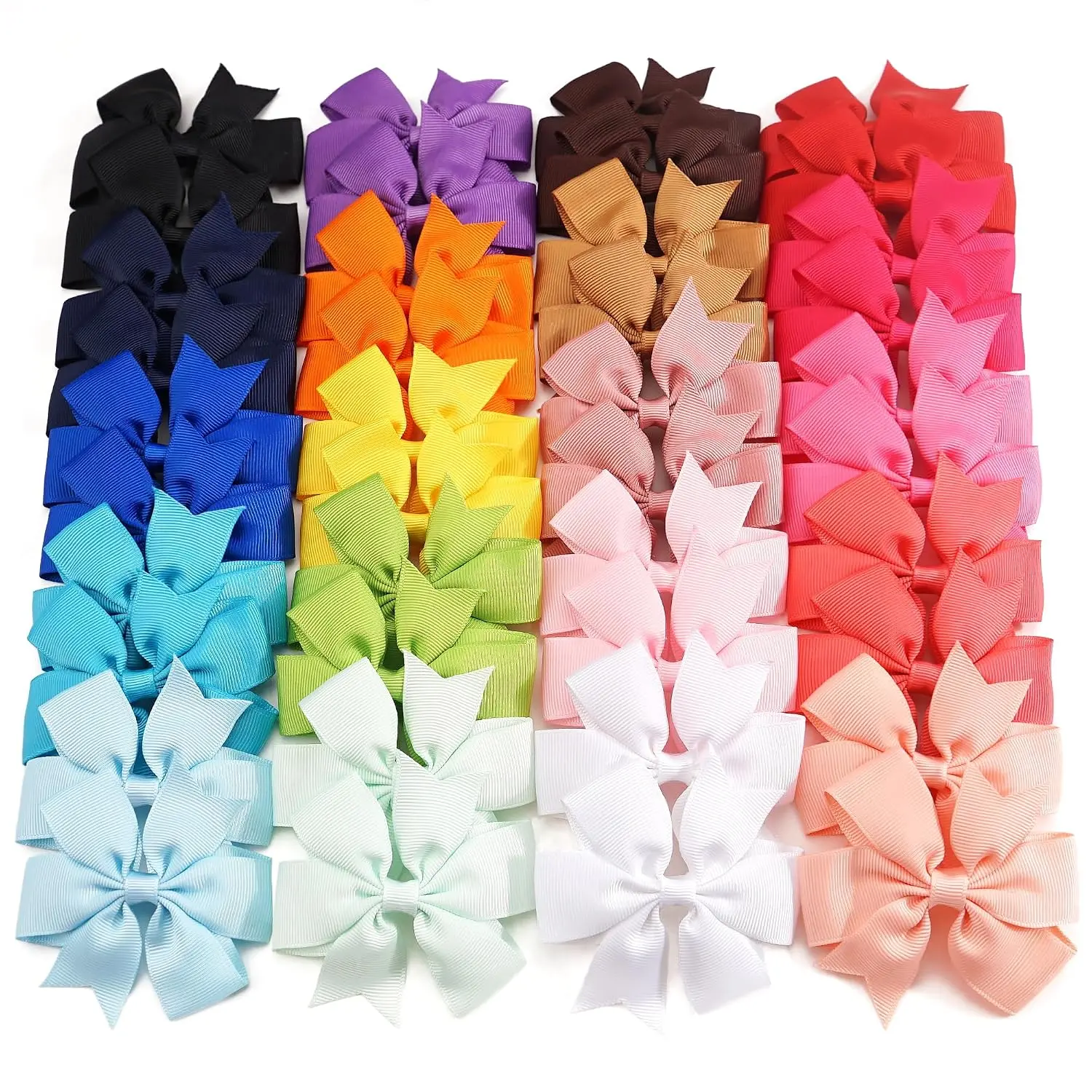 Girls' 40-Count 3-Inch Synthetic Boutique Grosgrain Ribbon Pinwheel Hair Bows & Decorative Hair Clips, Boutique Look Accessories for Ponytails, Teen Gifts (Sold in Pairs)