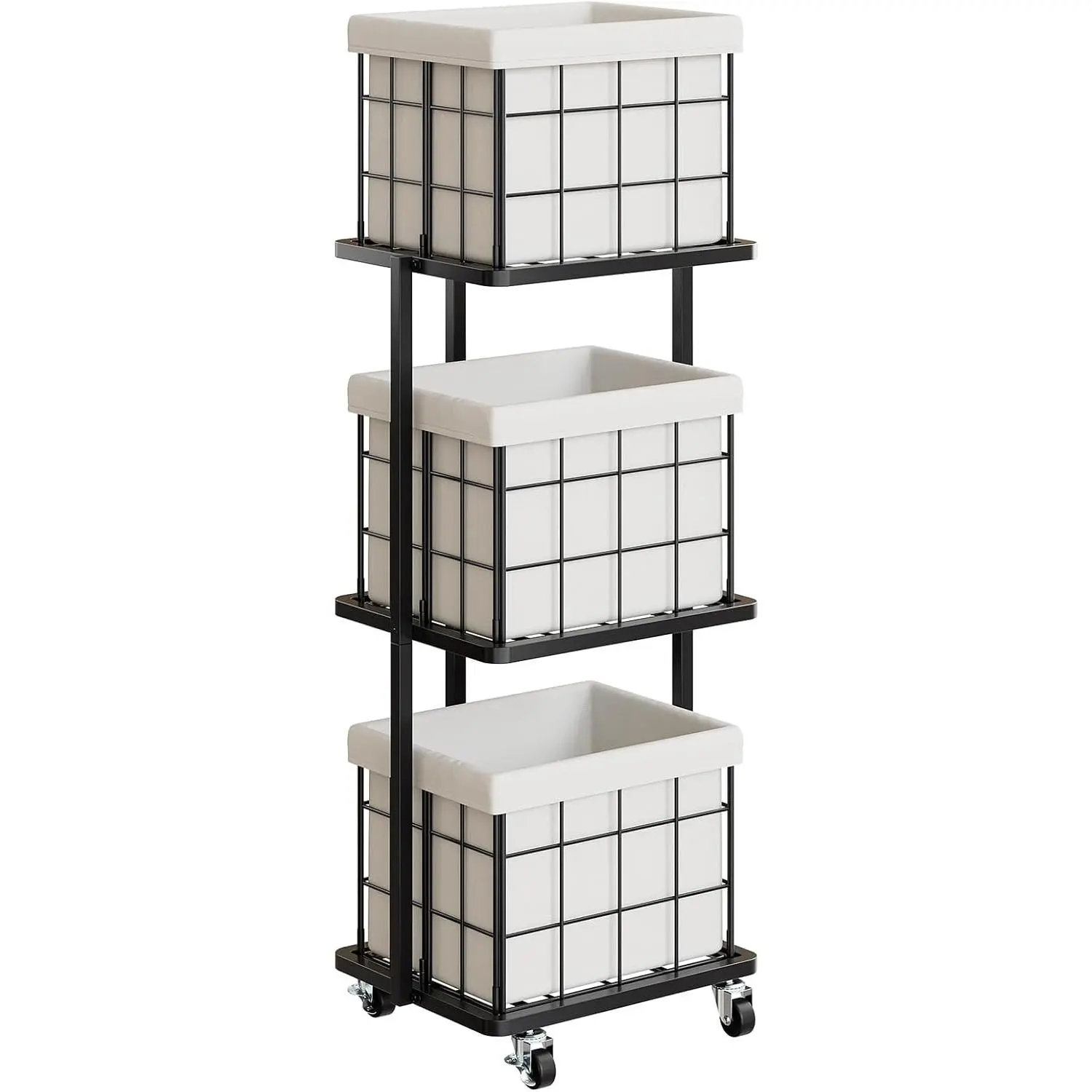 120L Vertical Rolling Laundry Hamper with Removable Bags, 3 Section Laundry Basket with Wheels, Slim Tall 3 Tier Laundry Sorter for Small Spaces, Dorm, Laundry Room, Bathroom, Closet, White