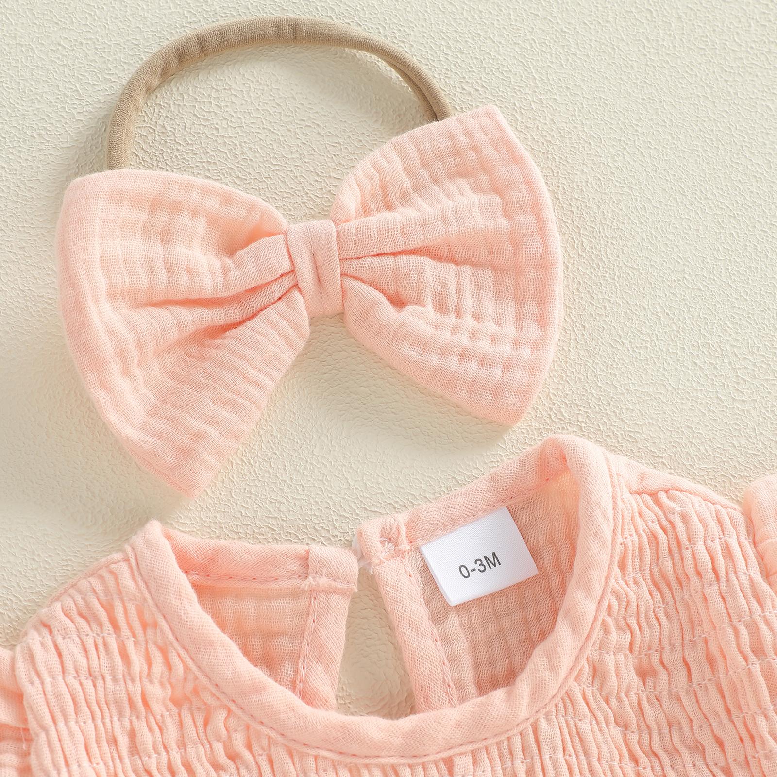 Newborn Baby Girl Romper Ruffle Sleeve Solid Smocked Bubble Romper Jumpsuit Bow Headband Cute Infant Summer Clothes Newborn Baby Girl Romper Ruffle Sleeve Solid Smocked Bubble Romper Jumpsuit Bow Headband Cute Infant Summer Clothes