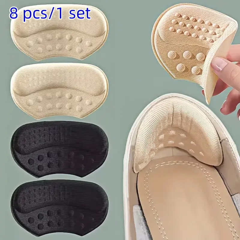 8 Pcs Heel Stickers Anti-Slip Anti Skid Foot Protection, Shoe Size Adjuster for Sports Shoes, Leather Shoes, High Heels, Half-Size Insoles, Non Slip Insole No Slip Feet