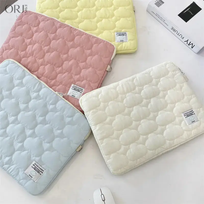 Cloud Quilted Laptop Sleeve - Minimalist Padded Protective Cover for 13, 14, 15 Inch Laptops, Lightweight Plain Design for Casual & Business Use Computer Bag,summer,men,,tote,,belt,loop,,shoe,charm,,elastic,fit,,cool,gift,,stuffed,animal,,zip,closu,white,