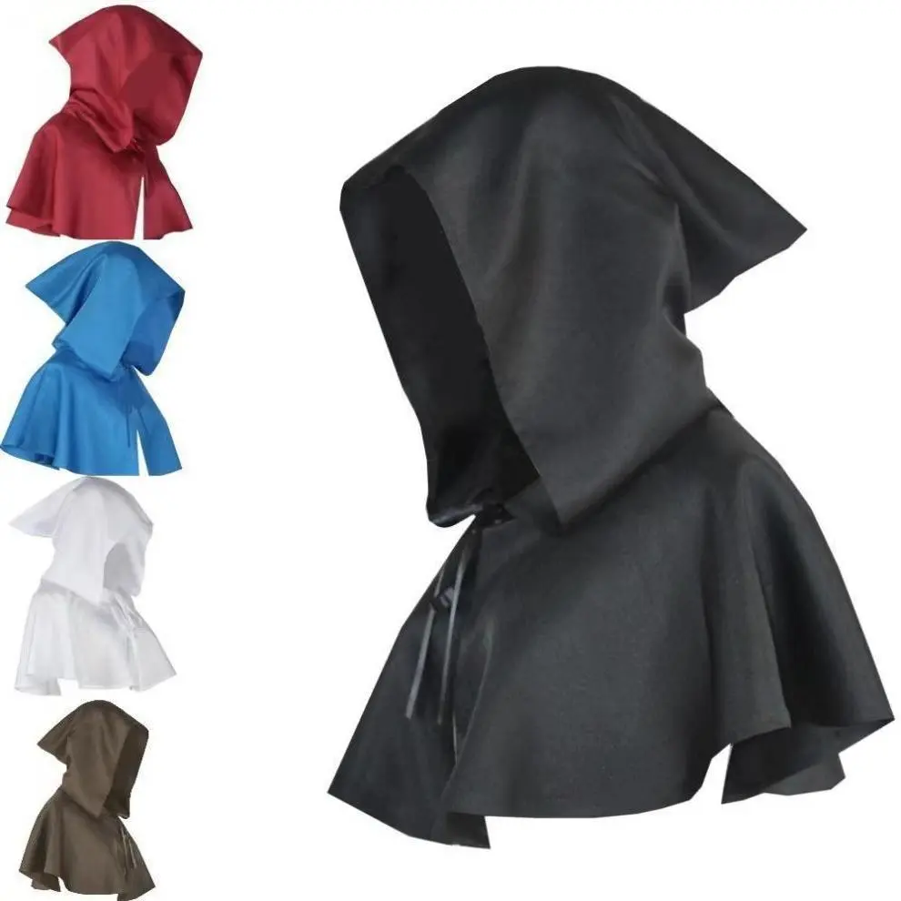 Unisex Short Hooded Cape - Medieval Cowl Capelet, Halloween Cosplay Costume Accessory for Men & Women, Renaissance Gothic Hood Shawl