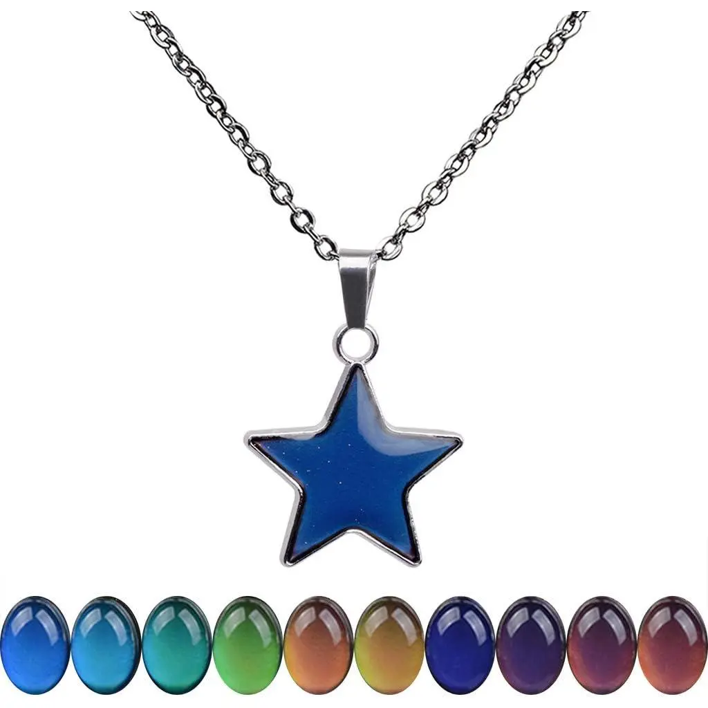 Temperature Sensing Color Changing Pendant Necklace with 19.29" Stainless Steel Rolo Chain