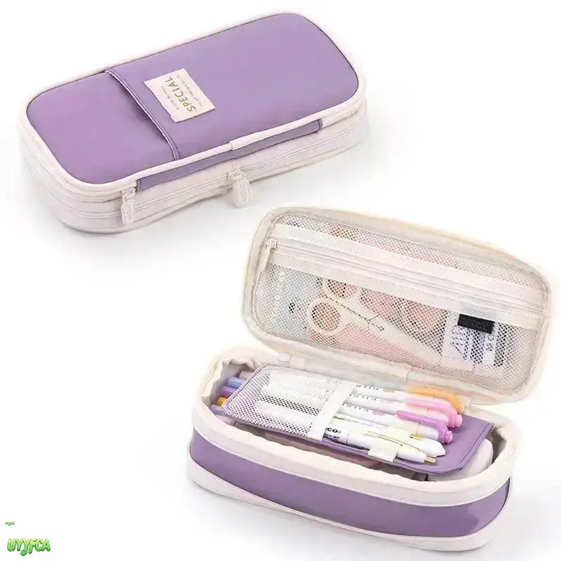 Aesthetic Canvas Pencil Case in Macaron Colors, Large Capacity Organizer with Multiple Layers and Mesh Pocket, Expandable Pouch for Teen Girls & Boys, Cute College School Supplies, Unisex, Organized Favorites tiktokshopbacktoschool, Pen, Teen Boy Gift